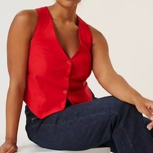 Mare Mare x Anthropologie XL NWT Red Crop Cross-Back Vest Top Menswear Linen
